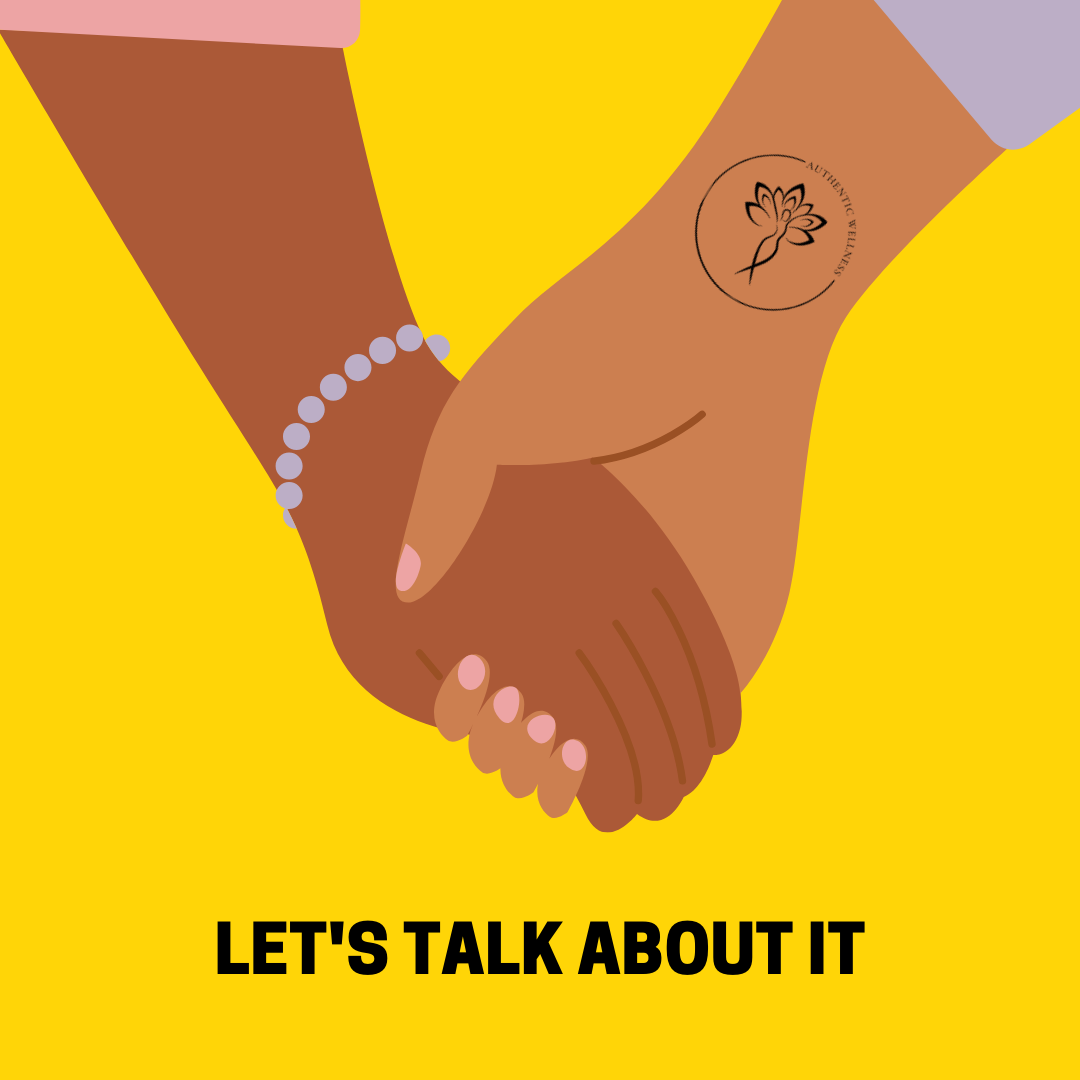 two feminine hands with the caption, "let's talk about it" 